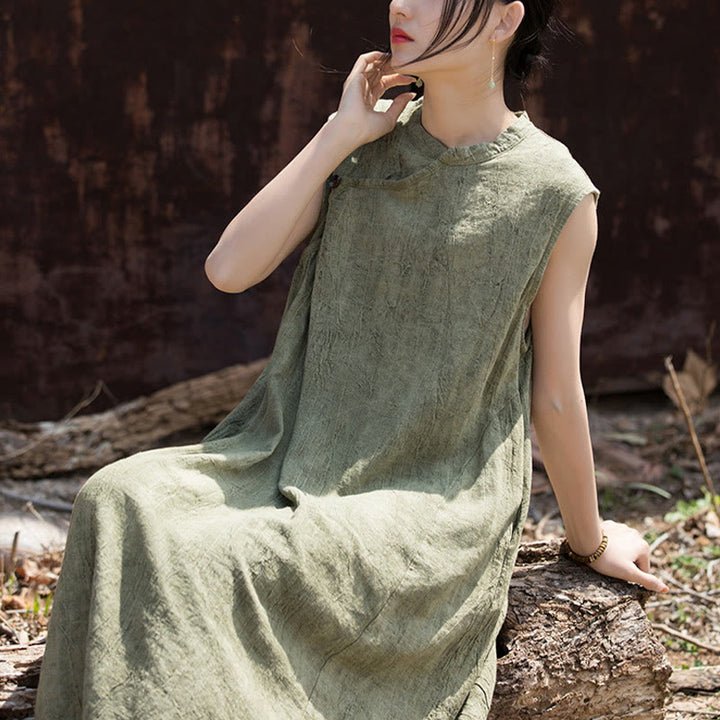 Buddha Stones Handmade Tie Dye Midi Dress Linen Sleeveless Dress - image 10