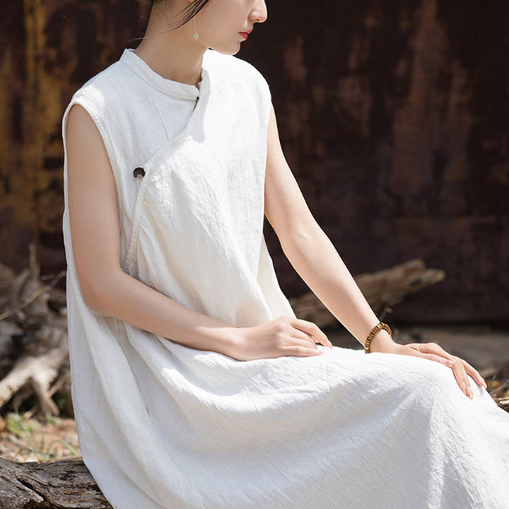 Buddha Stones Handmade Tie Dye Midi Dress Linen Sleeveless Dress - image 15