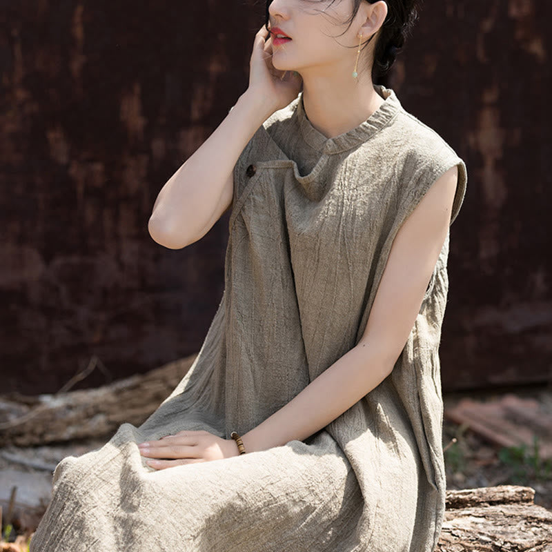 Buddha Stones Handmade Tie Dye Midi Dress Linen Sleeveless Dress - image 21