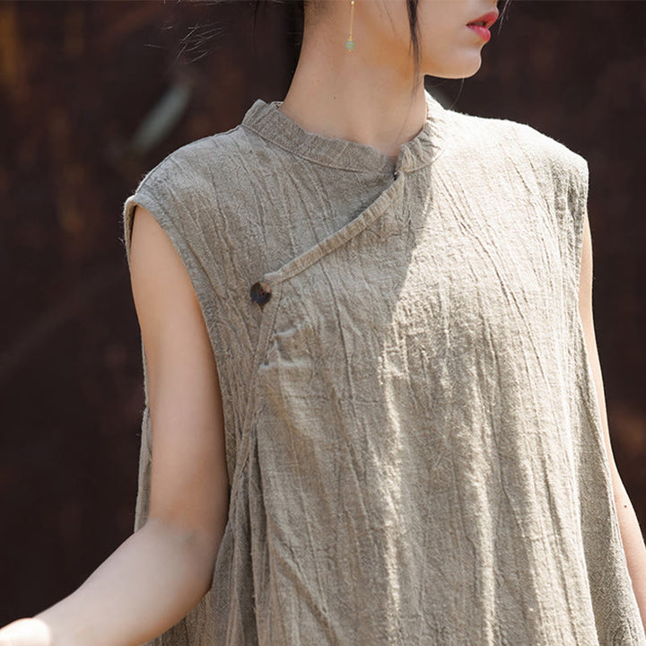 Buddha Stones Handmade Tie Dye Midi Dress Linen Sleeveless Dress - image 23