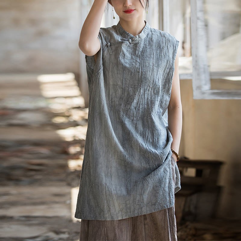 Buddha Stones Handmade Tie Dye Ramie Linen Frog-Button Sleeveless Vest - image 1