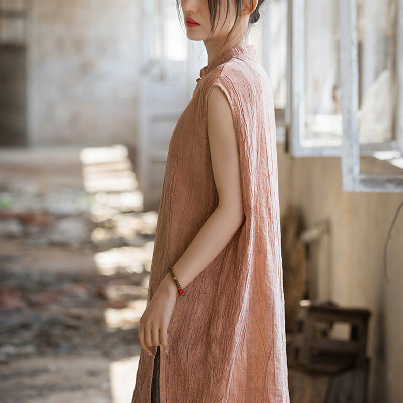 Buddha Stones Handmade Tie Dye Ramie Linen Frog-Button Sleeveless Vest - image 13