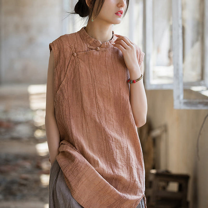 Buddha Stones Handmade Tie Dye Ramie Linen Frog-Button Sleeveless Vest - image 10