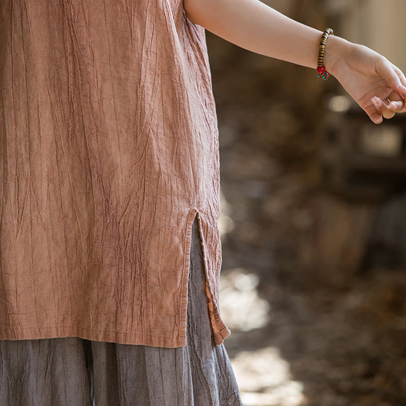 Buddha Stones Handmade Tie Dye Ramie Linen Frog-Button Sleeveless Vest - image 11