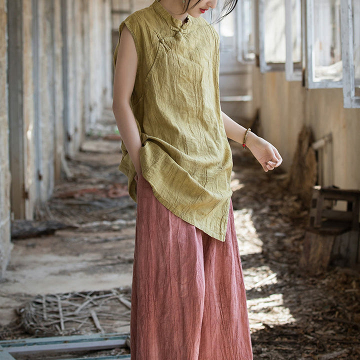 Buddha Stones Handmade Tie Dye Ramie Linen Frog-Button Sleeveless Vest - image 17