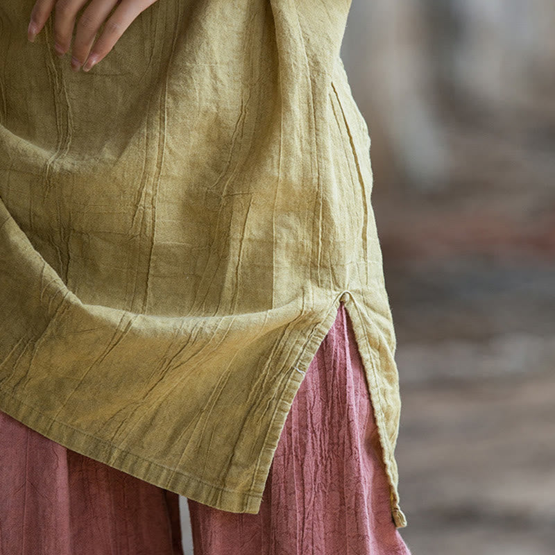 Buddha Stones Handmade Tie Dye Ramie Linen Frog-Button Sleeveless Vest - image 16