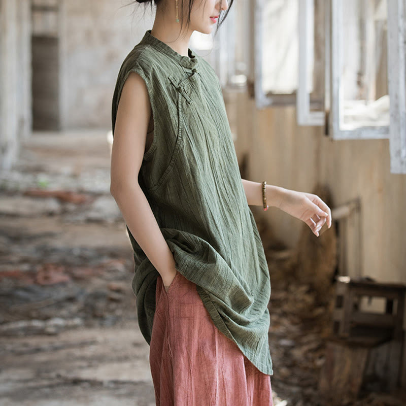 Buddha Stones Handmade Tie Dye Ramie Linen Frog-Button Sleeveless Vest - image 23