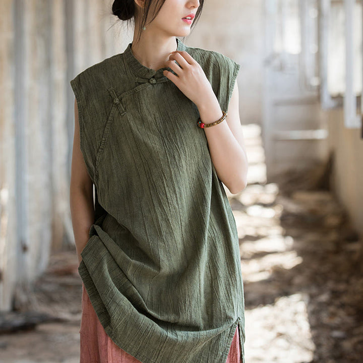Buddha Stones Handmade Tie Dye Ramie Linen Frog-Button Sleeveless Vest - image 22
