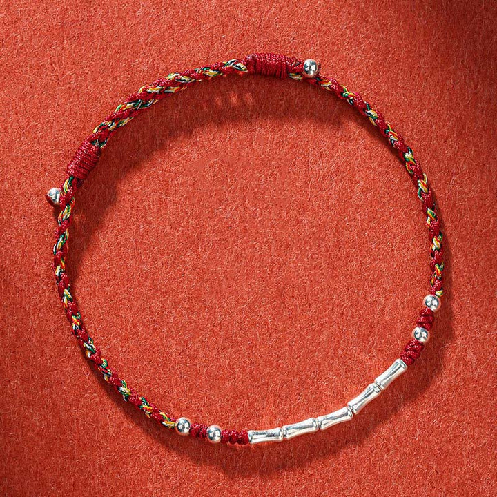 Buddha Stones Tibet Handmade Multicolored Bamboo Protection Braided String Bracelet - Colorful Dark Red(Wrist Circumference 14-21cm) - image 0