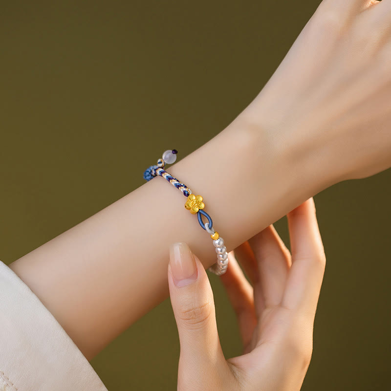 Buddha Stones 925 Sterling Silver Peach Blossom Pearl Chalcedony Healing Rope Bracelet - image 7