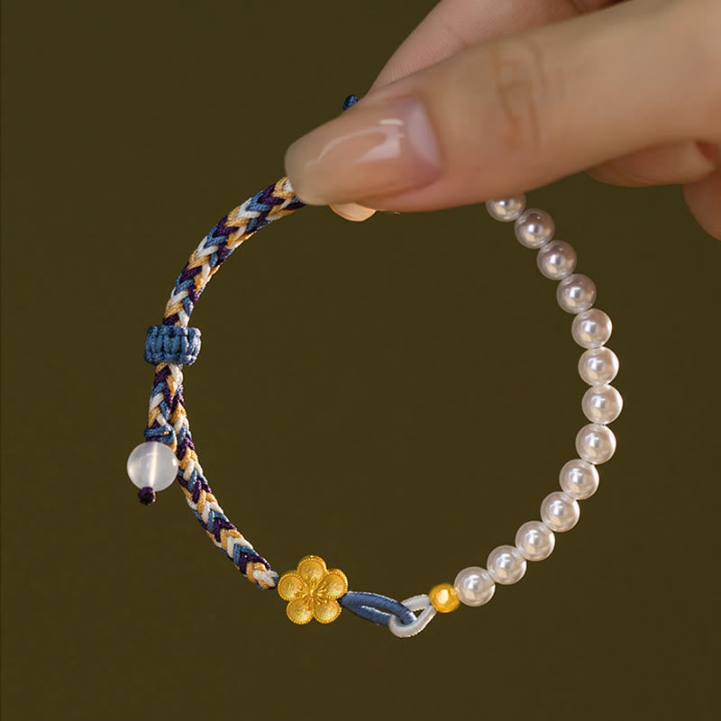 Buddha Stones 925 Sterling Silver Peach Blossom Pearl Chalcedony Healing Rope Bracelet - image 8