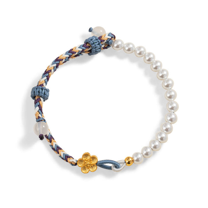 Buddha Stones 925 Sterling Silver Peach Blossom Pearl Chalcedony Healing Rope Bracelet - image 9