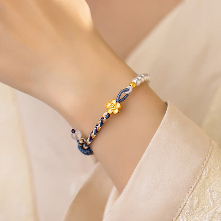 Buddha Stones 925 Sterling Silver Peach Blossom Pearl Chalcedony Healing Rope Bracelet - image 5