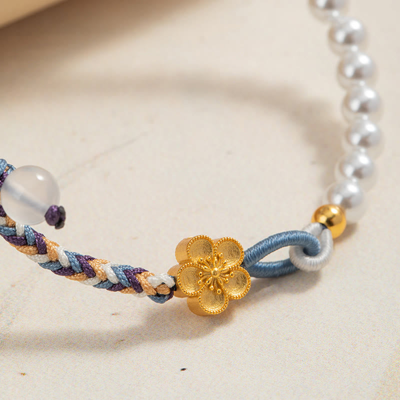 Buddha Stones 925 Sterling Silver Peach Blossom Pearl Chalcedony Healing Rope Bracelet - image 3