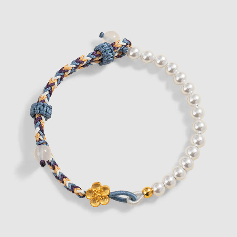 Buddha Stones 925 Sterling Silver Peach Blossom Pearl Chalcedony Healing Rope Bracelet - image 4
