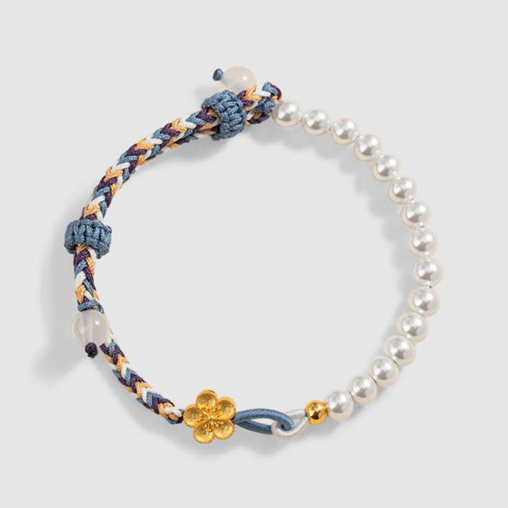 Buddha Stones 925 Sterling Silver Peach Blossom Pearl Chalcedony Healing Rope Bracelet - image 4