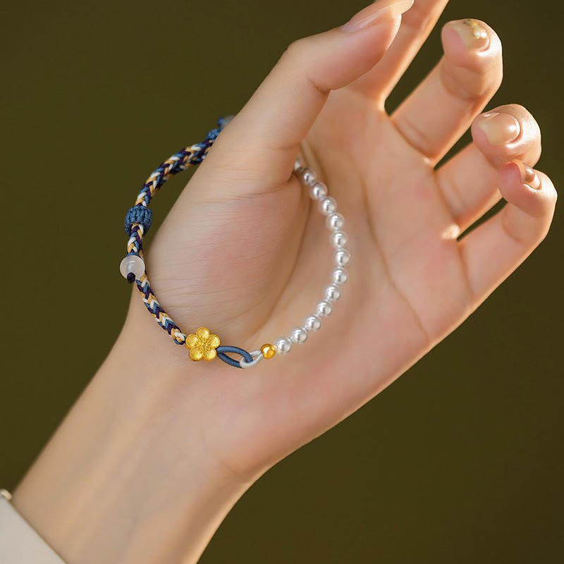 Buddha Stones 925 Sterling Silver Peach Blossom Pearl Chalcedony Healing Rope Bracelet - image 6