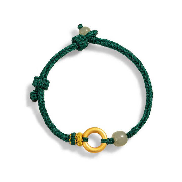 Buddha Stones 999 Sterling Silver Peace Buckle Hetian Jade Bead Luck Green Rope Braided Bracelet - image 8