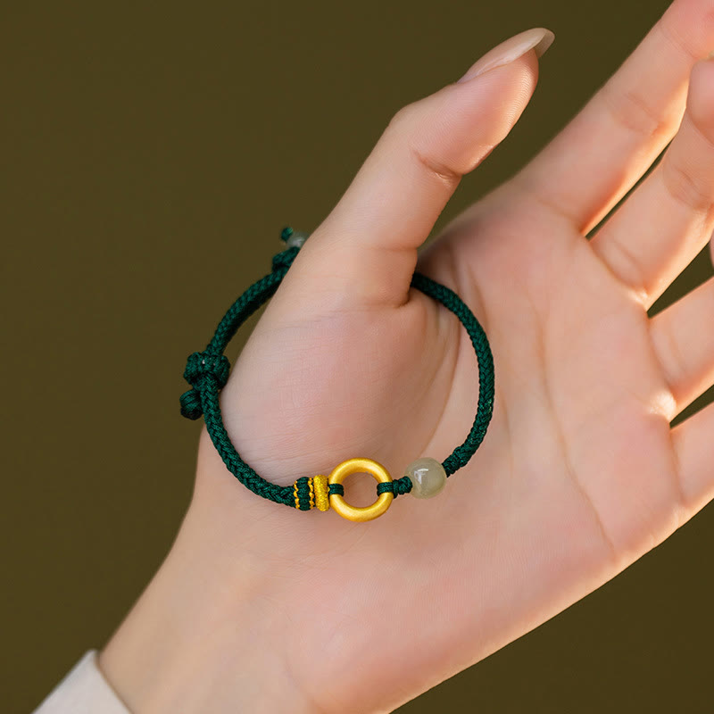 Buddha Stones 999 Sterling Silver Peace Buckle Hetian Jade Bead Luck Green Rope Braided Bracelet - image 5