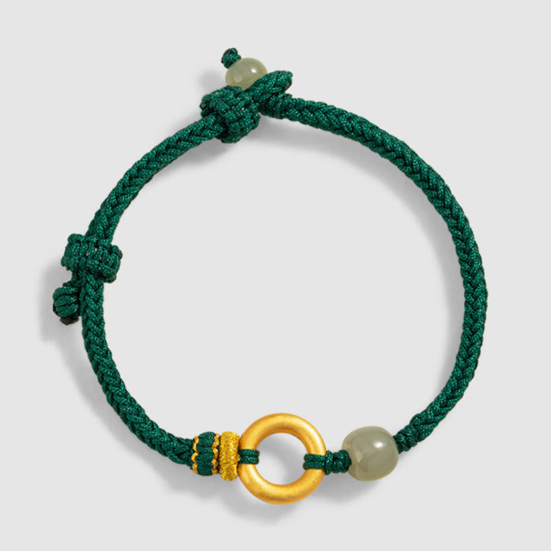 Buddha Stones 999 Sterling Silver Peace Buckle Hetian Jade Bead Luck Green Rope Braided Bracelet - image 3