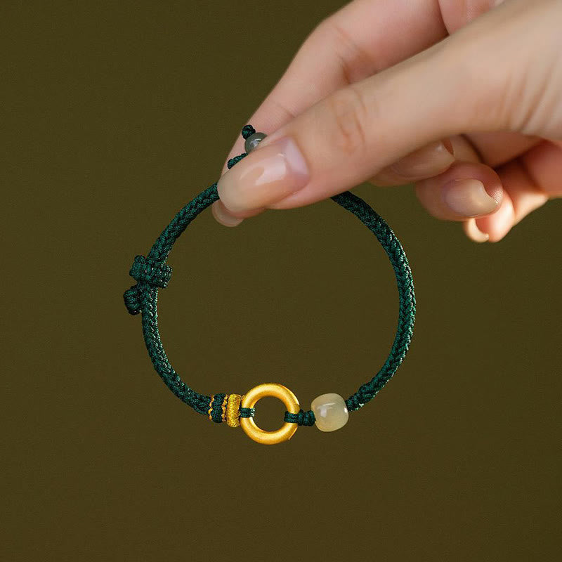 Buddha Stones 999 Sterling Silver Peace Buckle Hetian Jade Bead Luck Green Rope Braided Bracelet - image 7