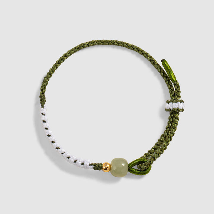 Buddha Stones 925 Sterling Silver Hetian Jade Bead Luck Braided Rope Bracelet - image 3