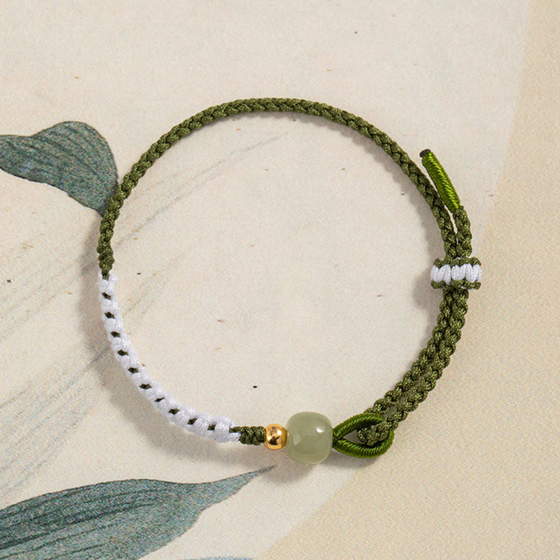 Buddha Stones 925 Sterling Silver Hetian Jade Bead Luck Braided Rope Bracelet - image 2