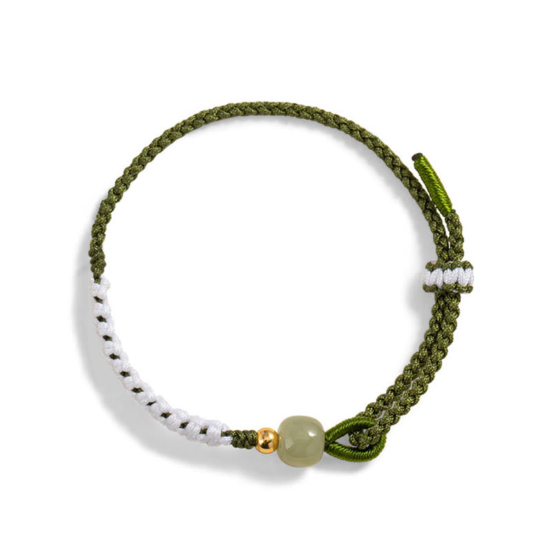Buddha Stones 925 Sterling Silver Hetian Jade Bead Luck Braided Rope Bracelet - image 7