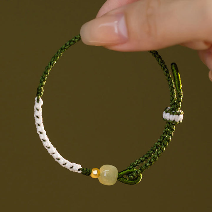Buddha Stones 925 Sterling Silver Hetian Jade Bead Luck Braided Rope Bracelet - image 4
