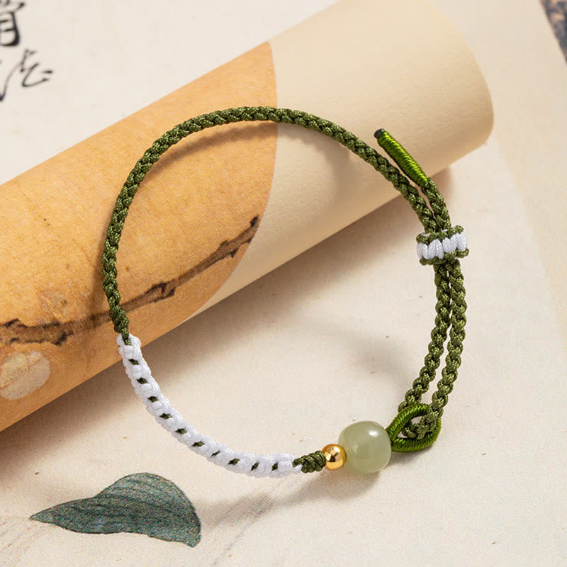 Buddha Stones 925 Sterling Silver Hetian Jade Bead Luck Braided Rope Bracelet - image 1