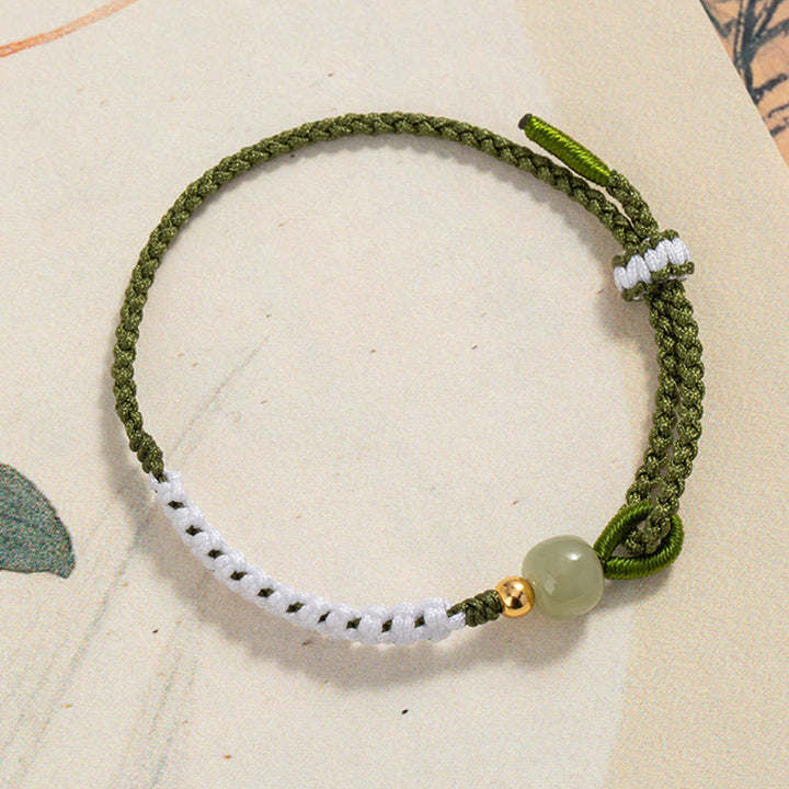 Buddha Stones 925 Sterling Silver Hetian Jade Bead Luck Braided Rope Bracelet - 20cm fit for Wrist Circumference 14-18cm - image 0