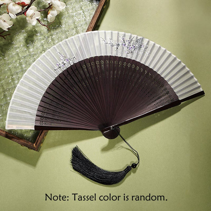 Buddha Stones Ancient Flowers Branches Handheld Bamboo Folding Fan 21cm - Flower Brown Fan 21cm - image 8