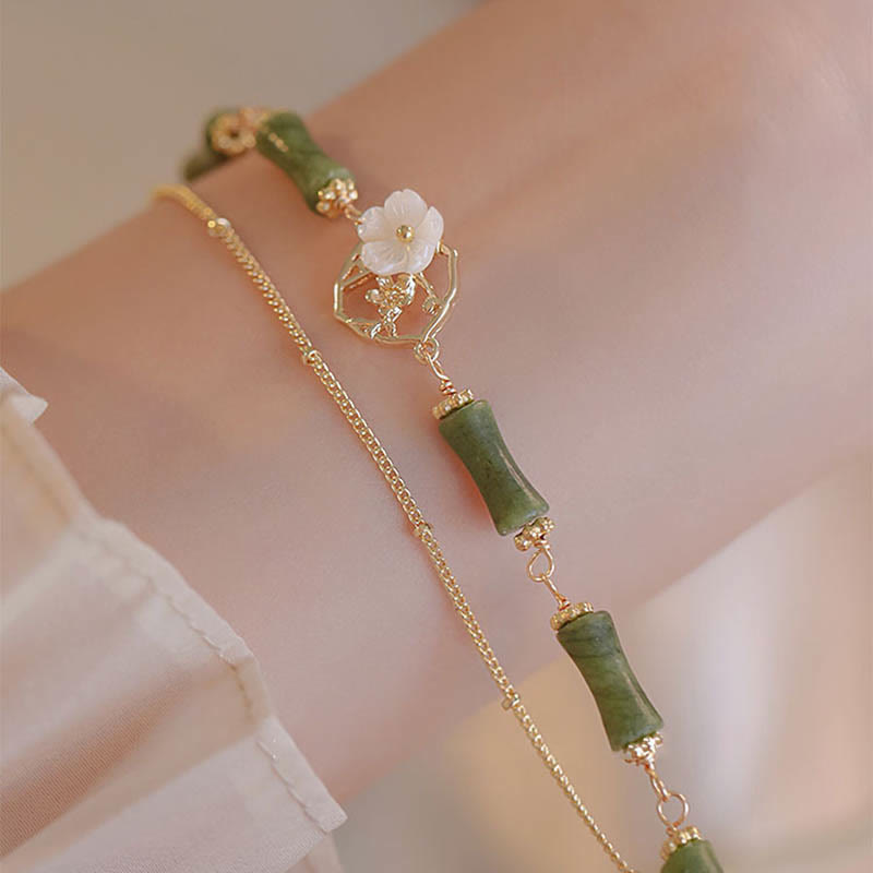 Buddha Stones 14k Gold Plated Copper Peridot Bamboo Flower Wealth Double Layer Bracelet - image 4