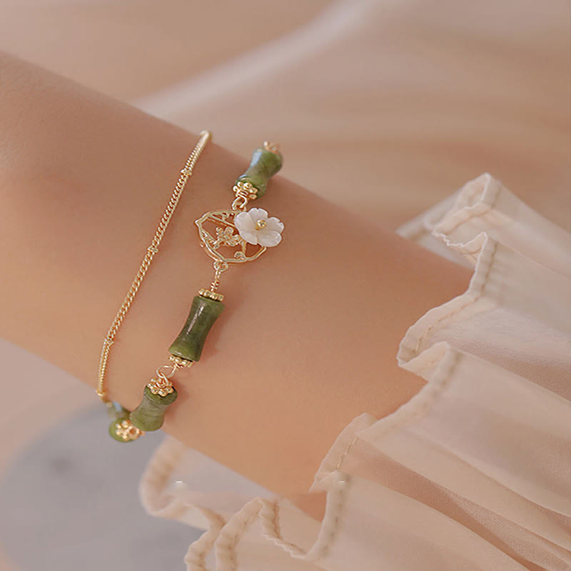 Buddha Stones 14k Gold Plated Copper Peridot Bamboo Flower Wealth Double Layer Bracelet - image 1