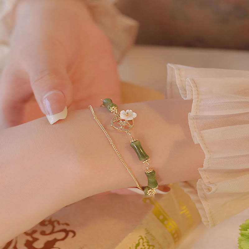 Buddha Stones 14k Gold Plated Copper Peridot Bamboo Flower Wealth Double Layer Bracelet - image 7