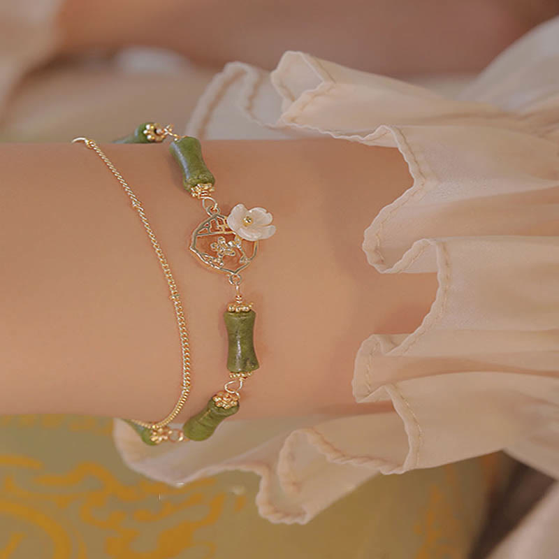 Buddha Stones 14k Gold Plated Copper Peridot Bamboo Flower Wealth Double Layer Bracelet - image 6