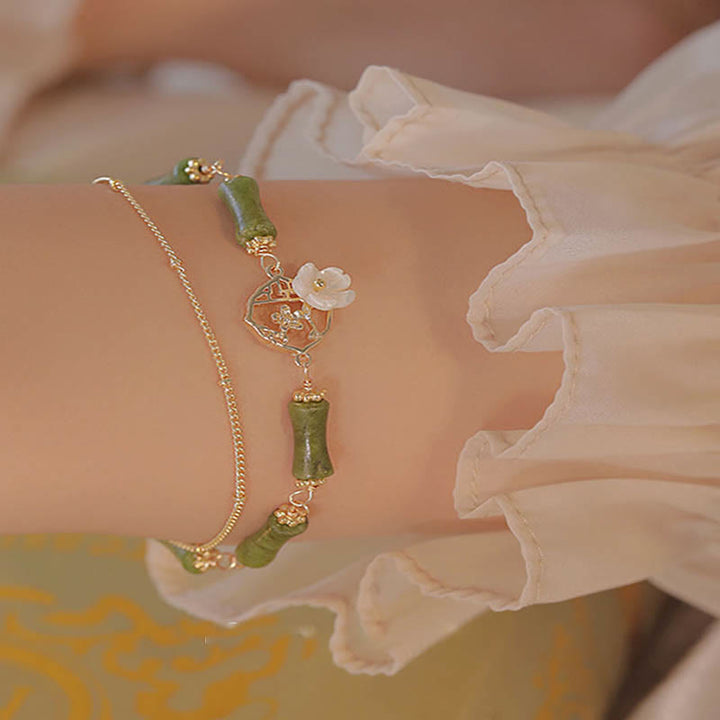 Buddha Stones 14k Gold Plated Copper Peridot Bamboo Flower Wealth Double Layer Bracelet - image 6