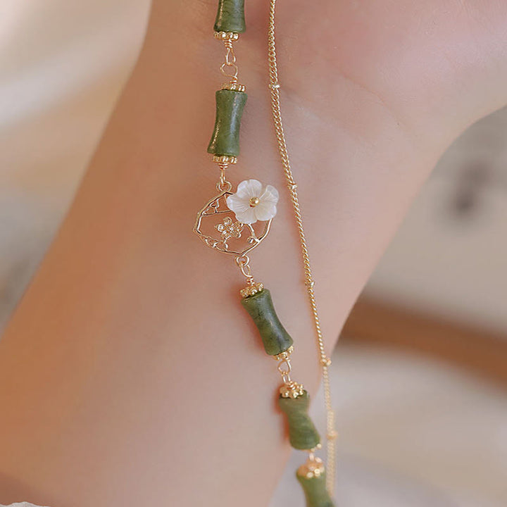 Buddha Stones 14k Gold Plated Copper Peridot Bamboo Flower Wealth Double Layer Bracelet - image 5