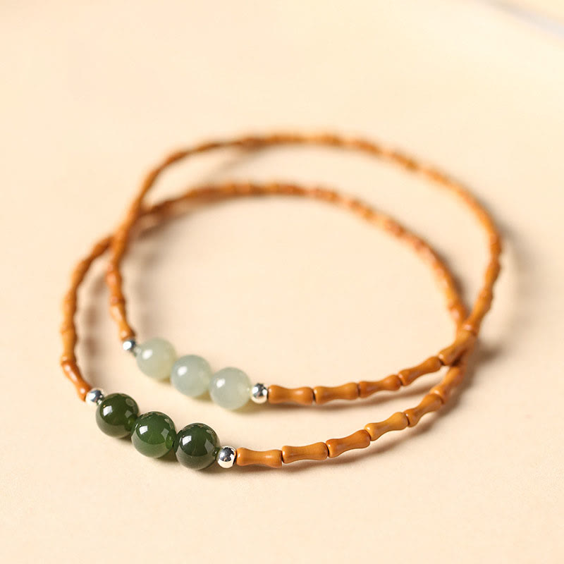 Buddha Stones Natural Olive Pit Bamboo Pattern Hetian Jade Beads Luck Bracelet - image 0