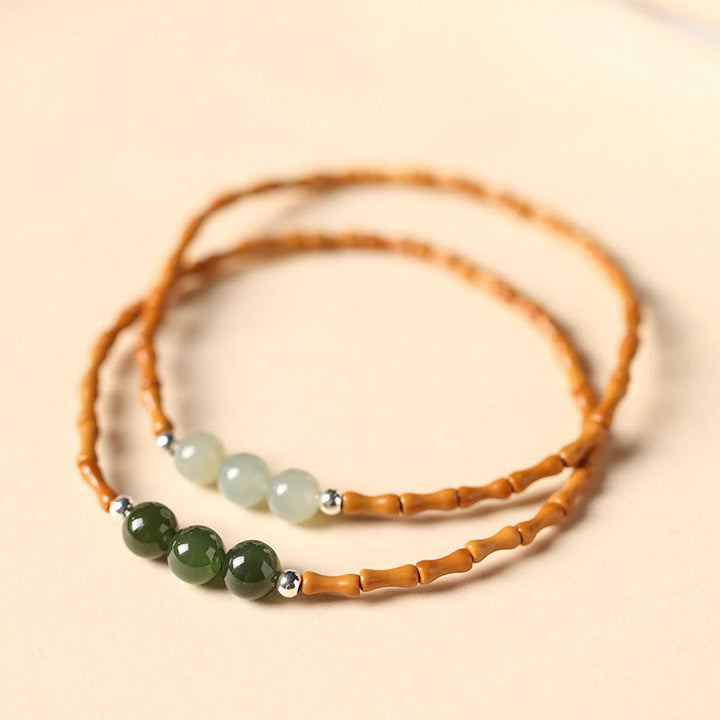 Buddha Stones Natural Olive Pit Bamboo Pattern Hetian Jade Beads Luck Bracelet - image 0