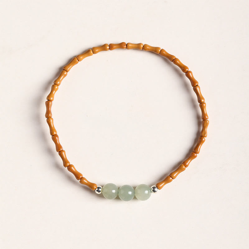 Buddha Stones Natural Olive Pit Bamboo Pattern Hetian Jade Beads Luck Bracelet - Olive Pit Hetian Jade Round Beads(Wrist Circumference 14-15cm) - image 5