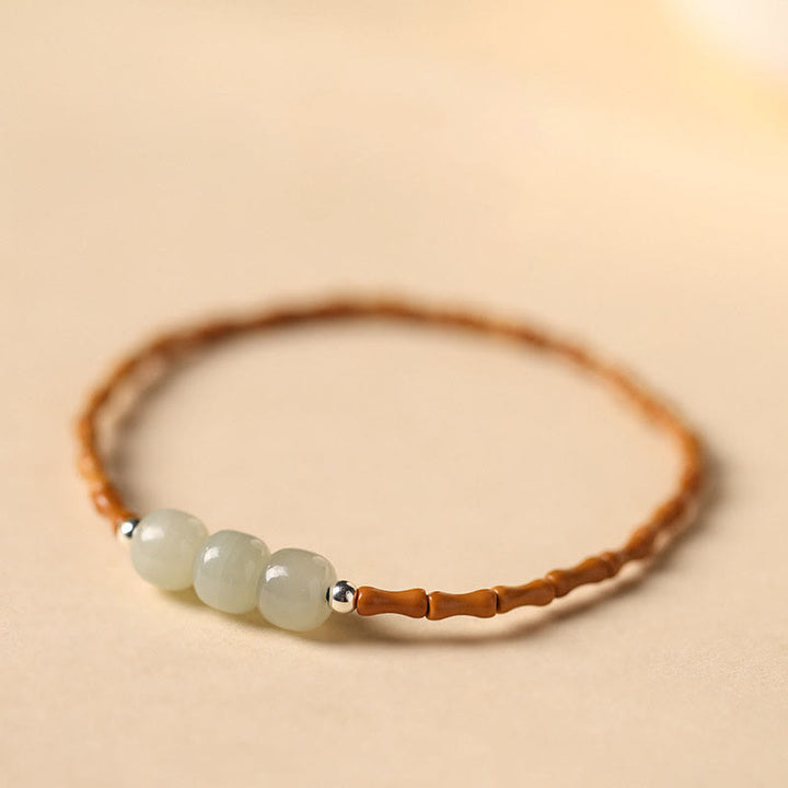 Buddha Stones Natural Olive Pit Bamboo Pattern Hetian Jade Beads Luck Bracelet - image 2