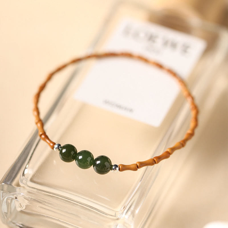 Buddha Stones Natural Olive Pit Bamboo Pattern Hetian Jade Beads Luck Bracelet - image 10