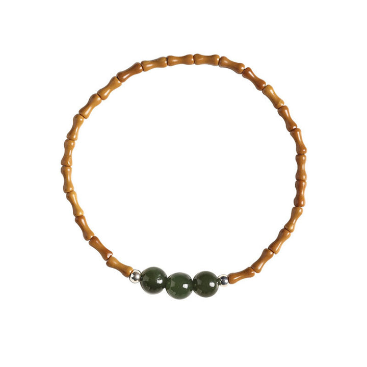 Buddha Stones Natural Olive Pit Bamboo Pattern Hetian Jade Beads Luck Bracelet - image 16