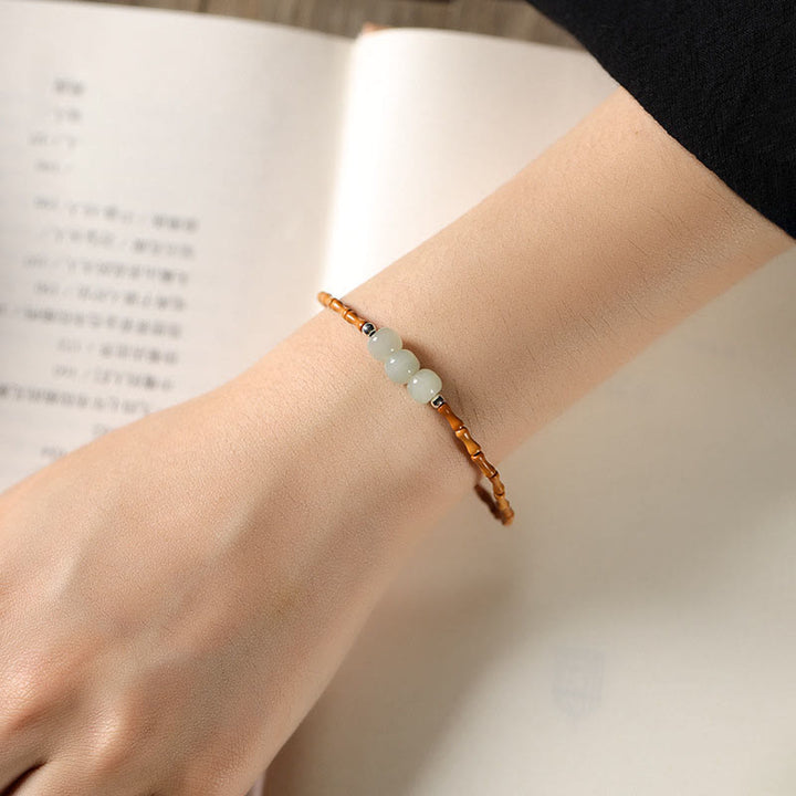 Buddha Stones Natural Olive Pit Bamboo Pattern Hetian Jade Beads Luck Bracelet - image 3