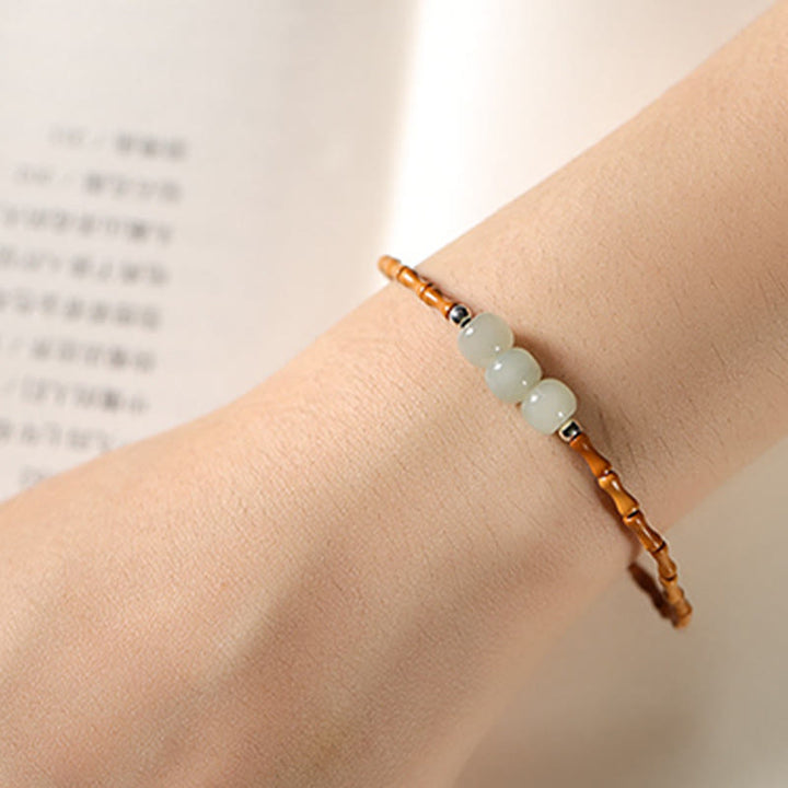 Buddha Stones Natural Olive Pit Bamboo Pattern Hetian Jade Beads Luck Bracelet - image 4