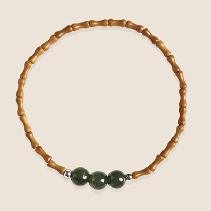 Buddha Stones Natural Olive Pit Bamboo Pattern Hetian Jade Beads Luck Bracelet - image 13