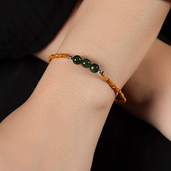 Buddha Stones Natural Olive Pit Bamboo Pattern Hetian Jade Beads Luck Bracelet - image 11