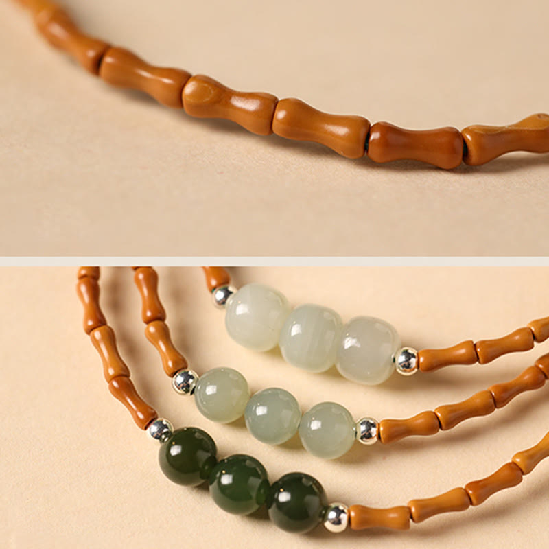 Buddha Stones Natural Olive Pit Bamboo Pattern Hetian Jade Beads Luck Bracelet - image 15