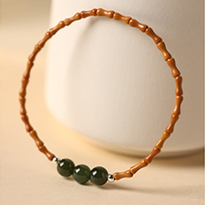 Buddha Stones Natural Olive Pit Bamboo Pattern Hetian Jade Beads Luck Bracelet - image 9